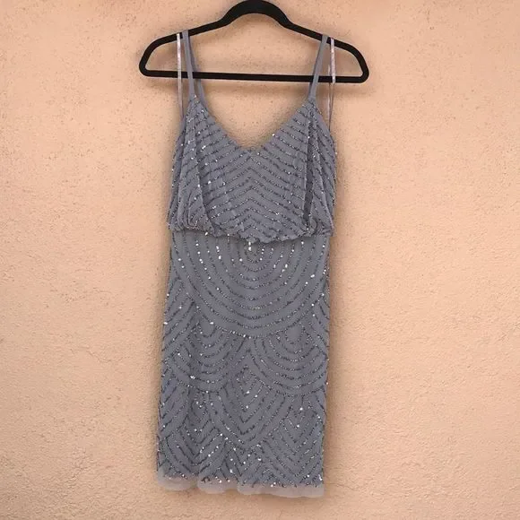 ADRIANNA PAPELL Sequin Mesh Blouson Dress - Picture 3 of 6